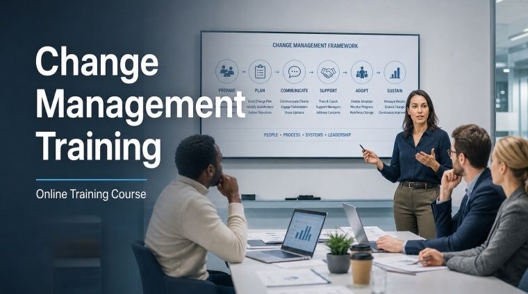 Workshop zu Change Management mit Vortragender und aufmerksamem Team